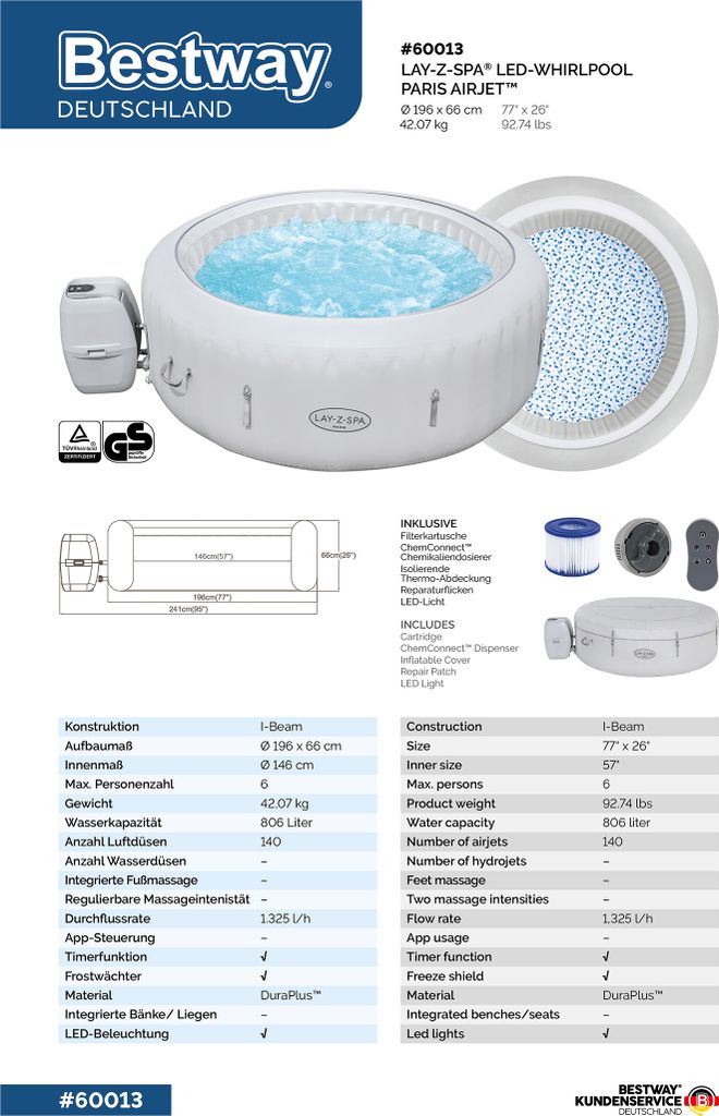 Bestway® LAY-Z-SPA® LED vířivka Paris AirJet™ 196 x 66 cm, Obrázek produktu 58