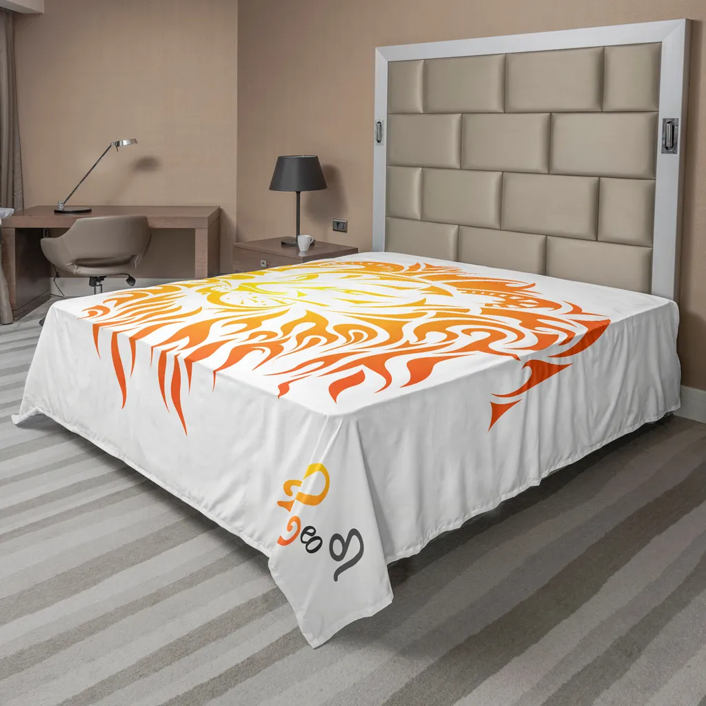 ABAKUHAUS Lenzuolo astrologico, segno zodiacale Leone su sfondo semplice Sun Mystic Lion King Tema fai da te, lenzuolo morbido e confortevole per un letto decorativo 1 pezzo 266 cm x 260 cm, arancione
