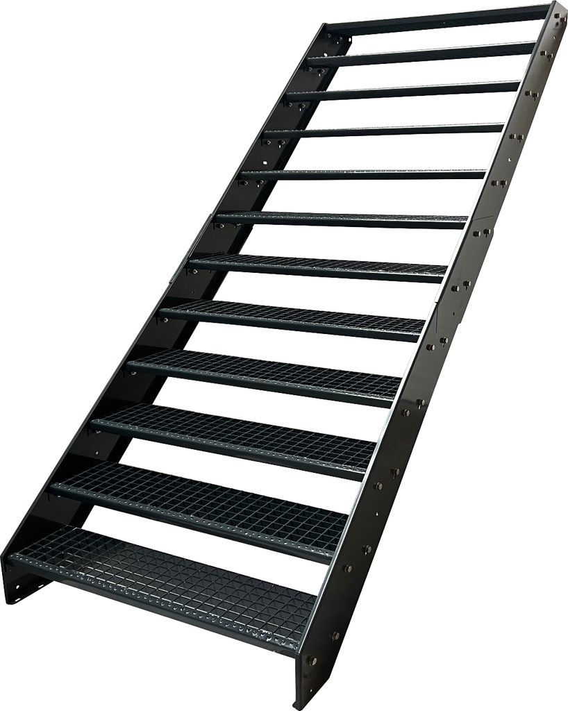 Stahl Wangentreppe Gitterroststufen 12 Stufen - Verzinkt & Anthrazit pulverlackiert - (B x H x T) 120 x 228 x 234 cm