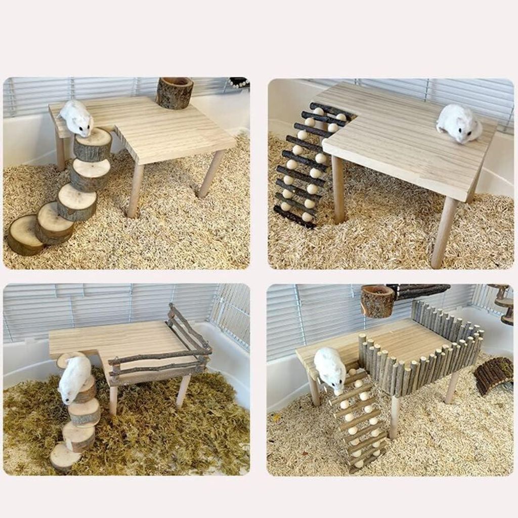 Hölzerne Plattform Standplatte für Hamster Kletterspeelzeug Natürliches Holz Hamster Spielplattform mit Leiter Zubehör für Hamsterkäfig Runde...