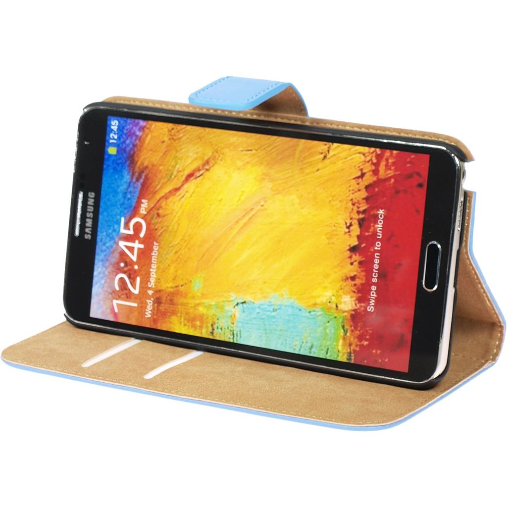 PhoneNatic Kunst-Lederhülle kompatibel mit Samsung Galaxy Note 3 - Wallet blau + 2 Schutzfolien