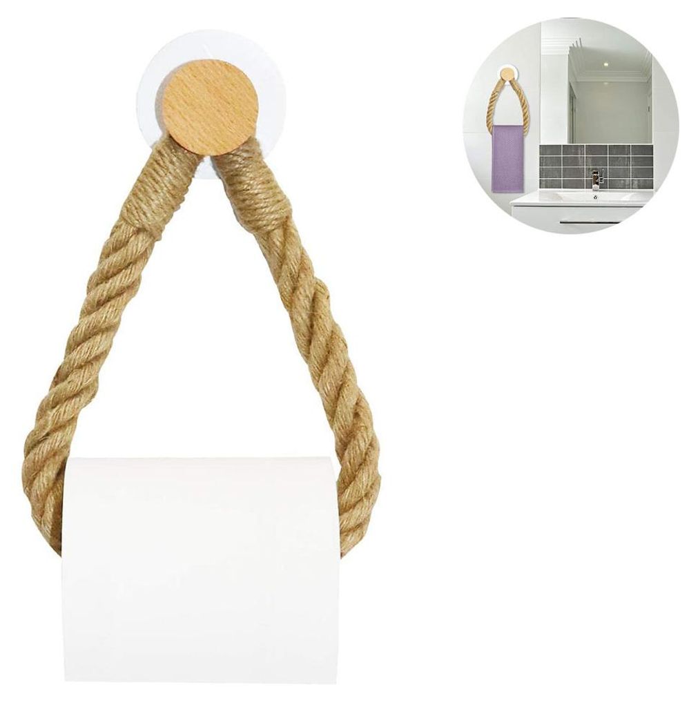 Kreativer Toilettenpapierhalter aus Holz im Landhausstil, Wandmontage, Seilbefestigung, WC-Halter für Bad, Retro-Stil