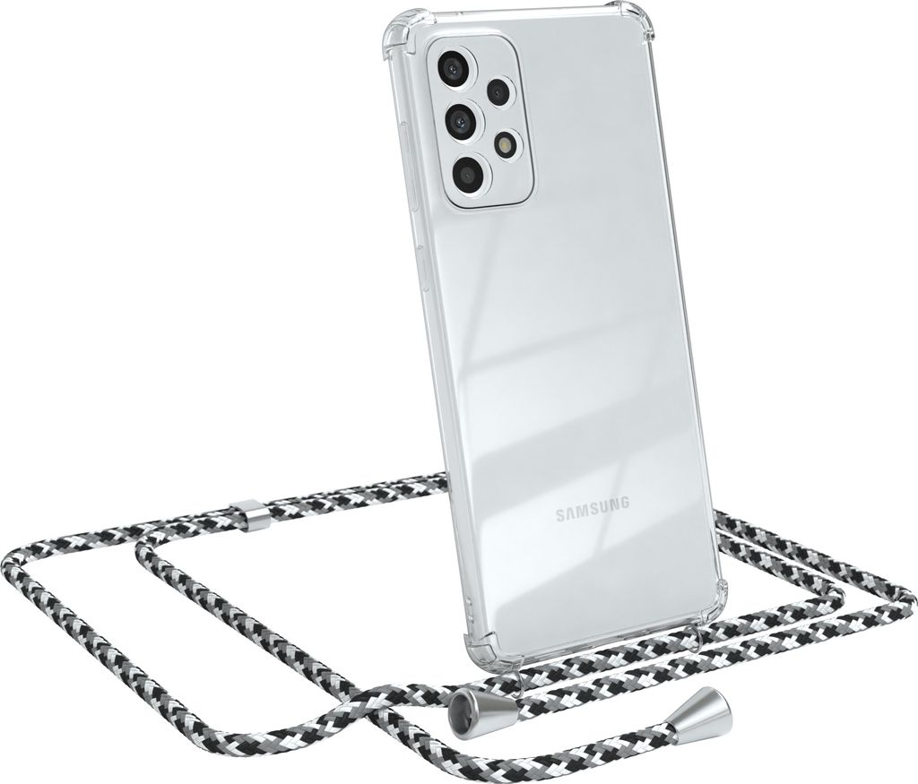 EAZY CASE Handykette kompatibel mit Samsung Galaxy A73 5G, Handyhülle mit Umhängeband, Handykordel, Schutzhülle Clear, Band in Schwarz