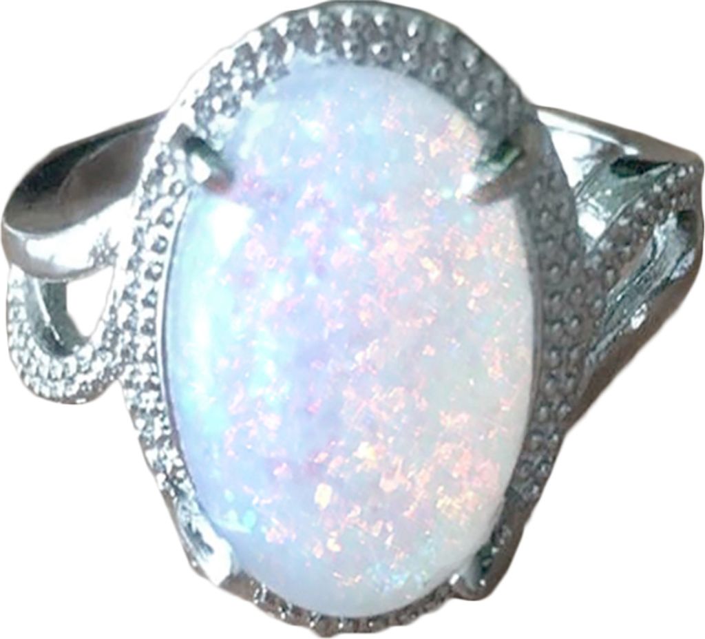 Mode Frauen super glänzende ovale Form künstliche Opal Ring Finger Schmuck Geschenk-Silber,US 9
