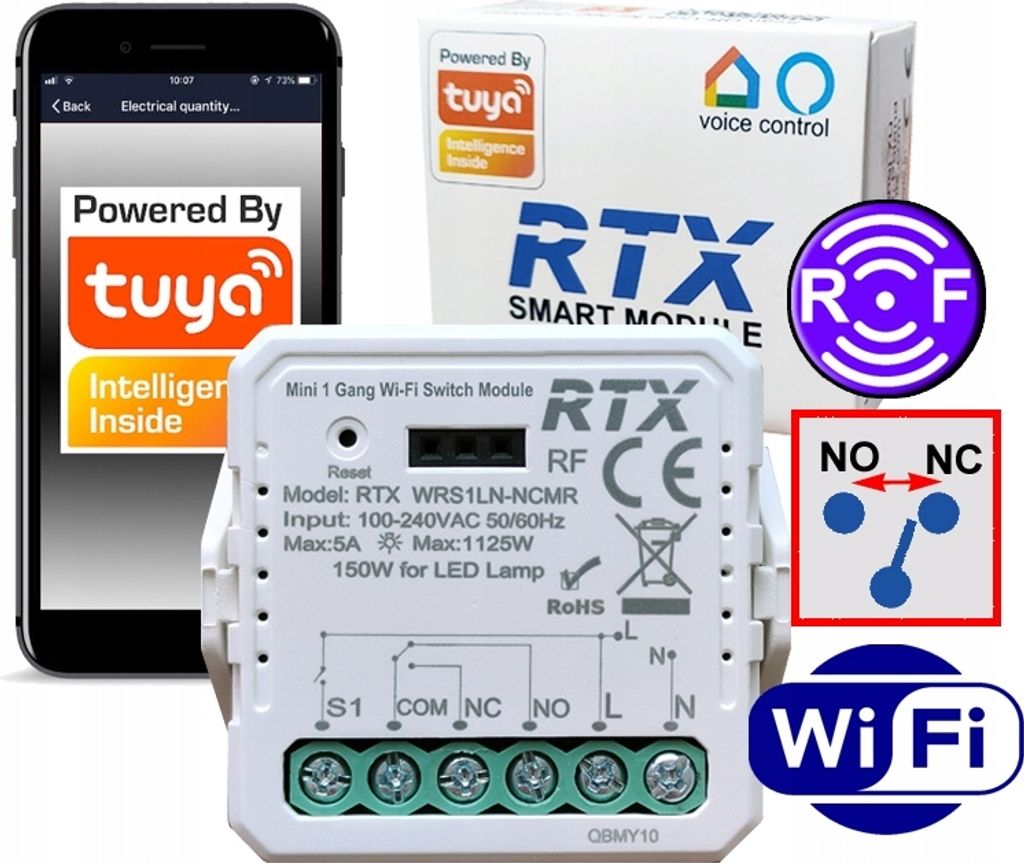 RTX SPANNUNGSFREIES NC-MINI-Relaismodul TUYA WiFi + Produktbild 