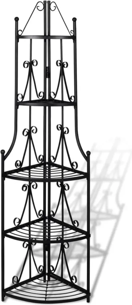 Étagère à plantes noire d'angle - Support à fleurs en métal intérieur