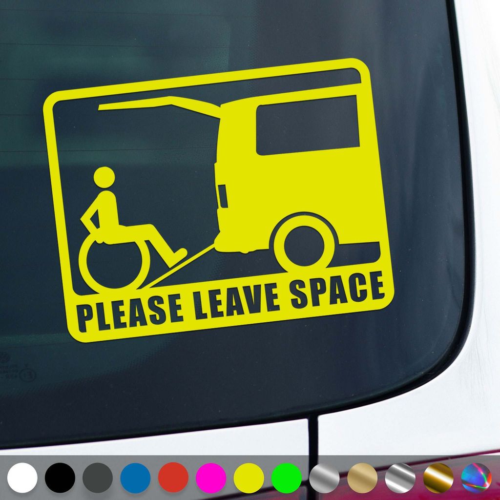PantherPixel Rollstuhl Aufkleber Rampe Behindert Abstand Halten Sticker Auto Geschenkidee Farbe Neon-Gelb