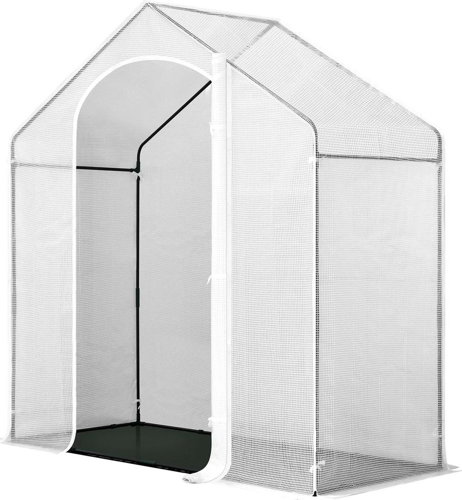 Garten-Gewächshaus - Foliengewächshaus/Tunnelgewächshaus - 200×80×200 cm - Tür & 2 Fenster - Winterzelt für Gemüse & Kletterpflanzen - Weiß