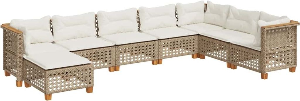 vidaXL 8-tlg. Garten-Sofagarnitur mit Kissen Beige Poly Rattan