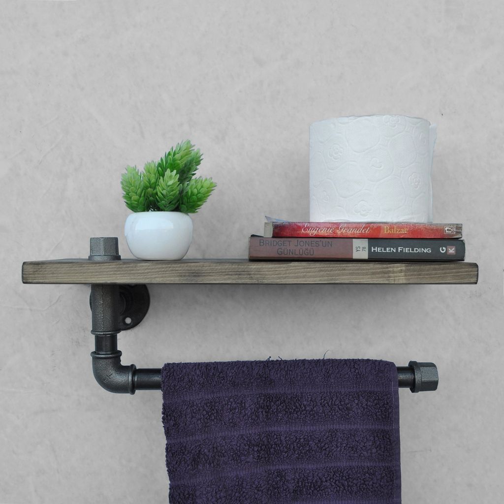 Skye Decor, Almıla- BoruRaf035EVL, Schwarz,,Nussbaumfarbe, Wandregale, 16x40x14 cm, 100% Fichteholz