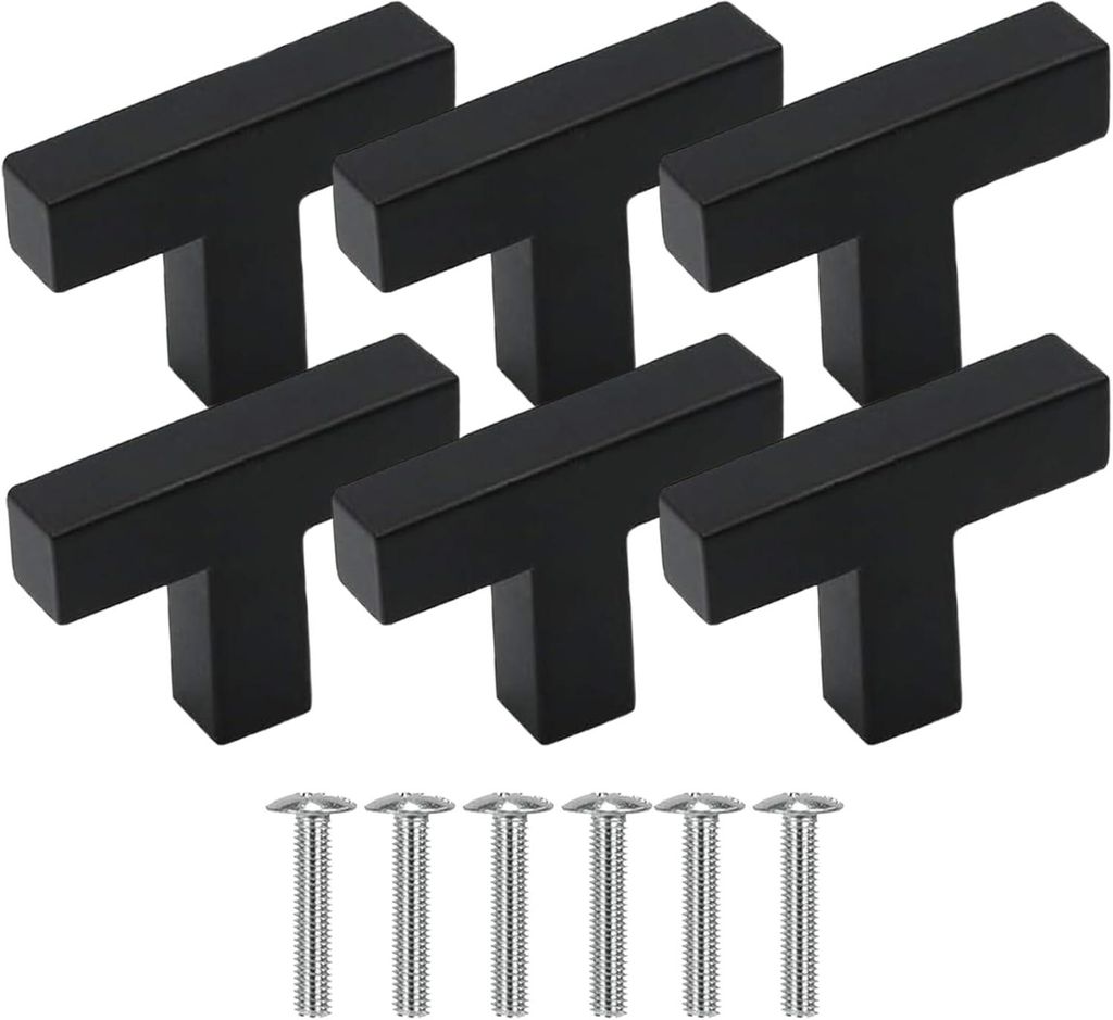 quadratische T-Griffe aus schwarzem Edelstahl mit Schrauben für Schubladen und Schränke