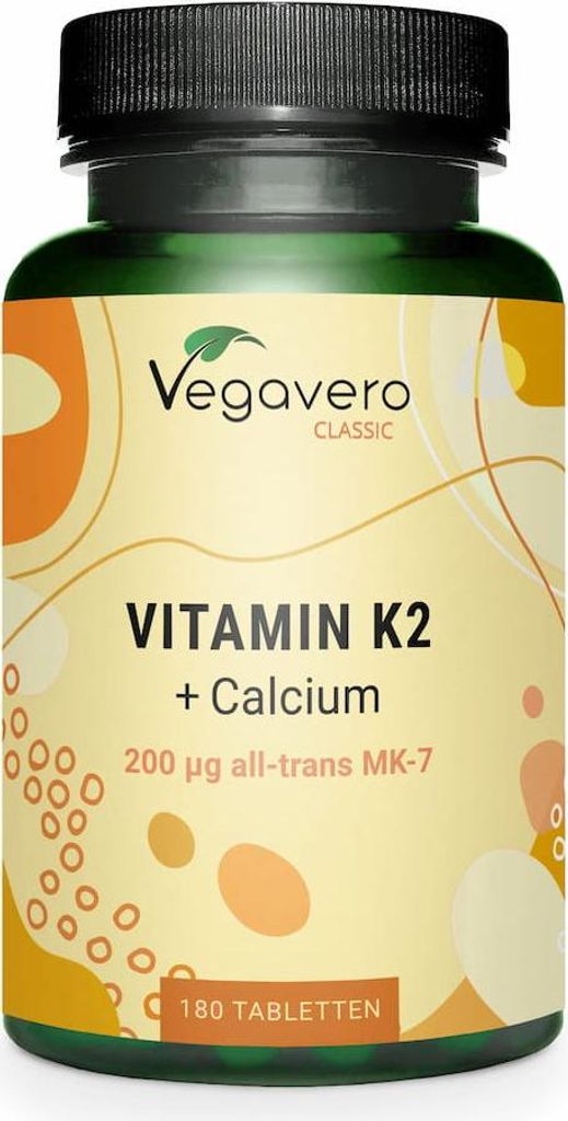 Vegavero Vitamin K2 + Calcium | 180 Tabletten | 200 μg MK-7 all-trans | vegan