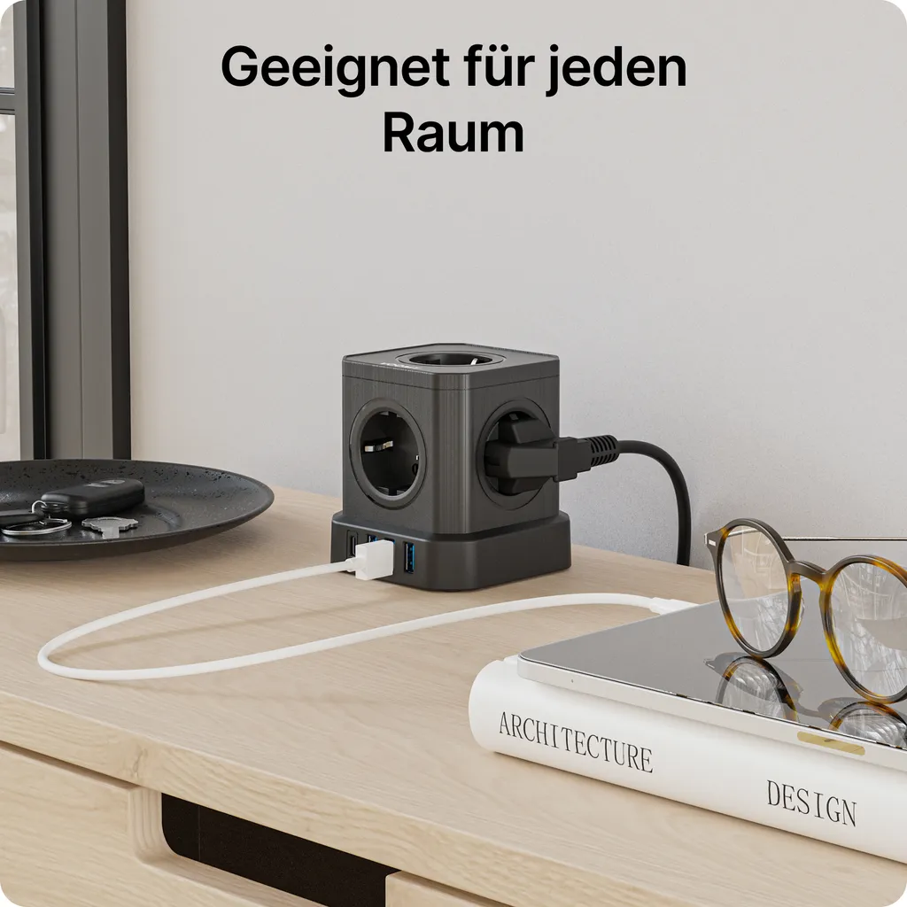 Multiprise USB Cube Design avec Interrupteur et Protection Surtension