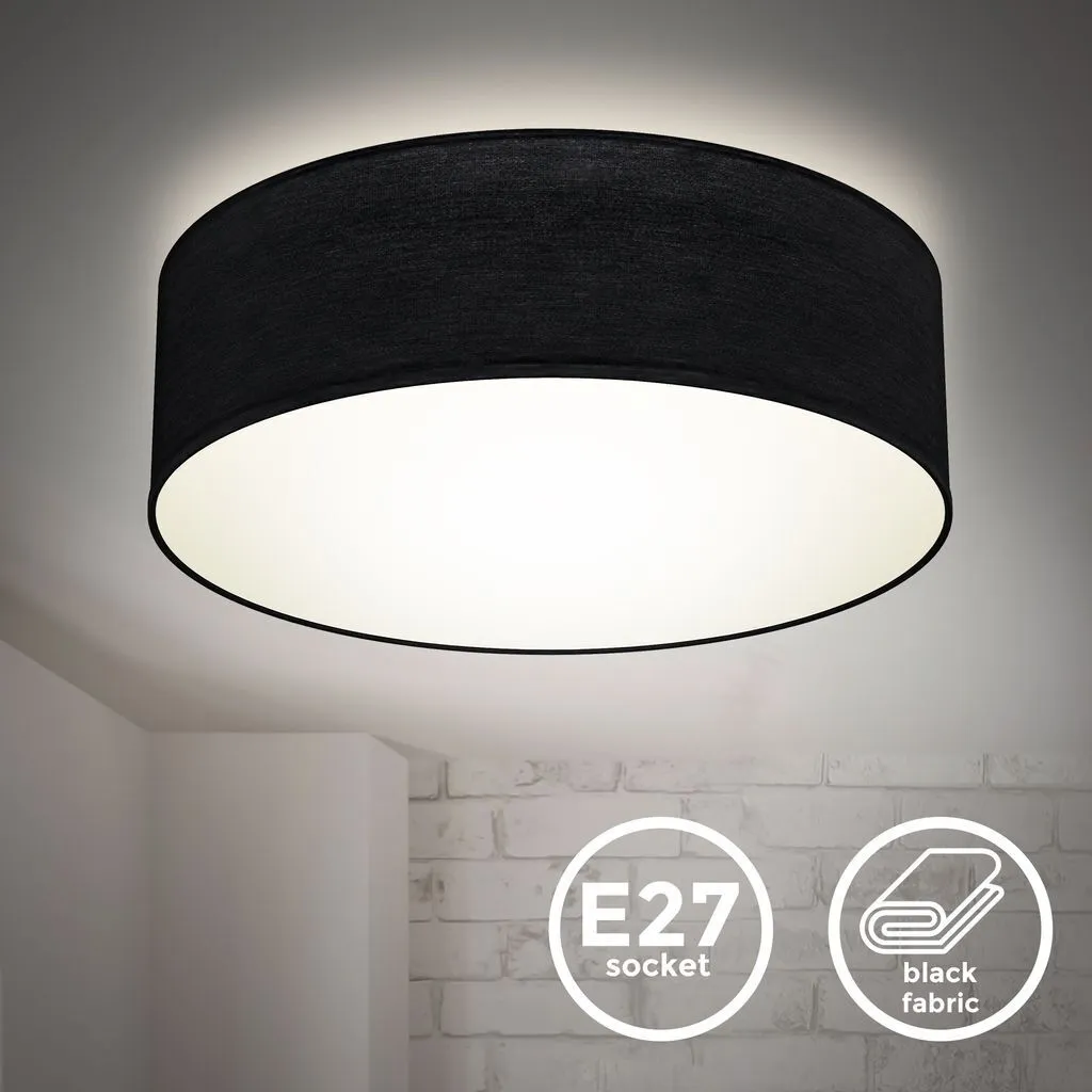 B.K.Licht Plafoniera Tessuto Nero Ø30cm E27 | Lampada Soffitto Moderna