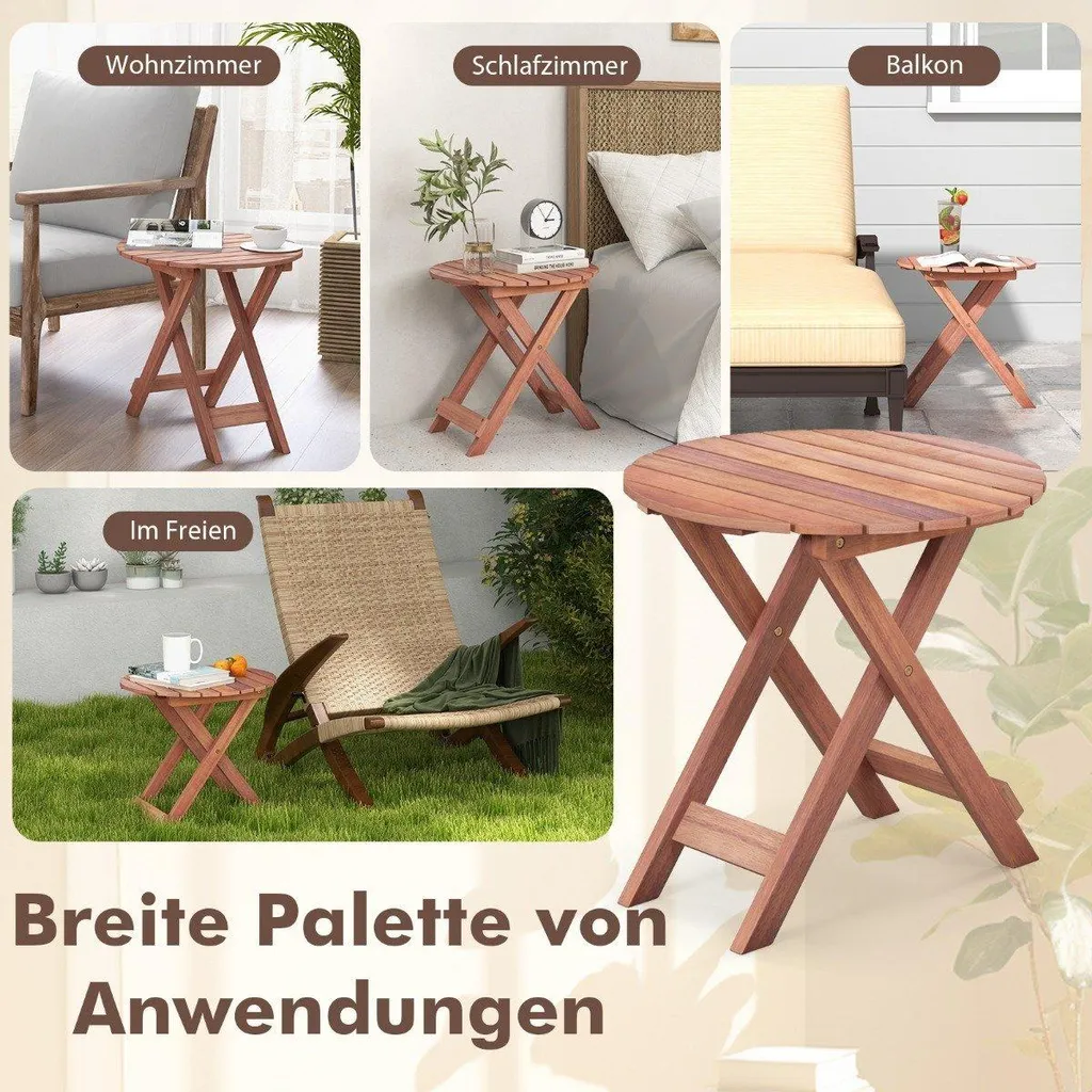 Petite table pliante pour balcon et salon en acacia massif - 46x45