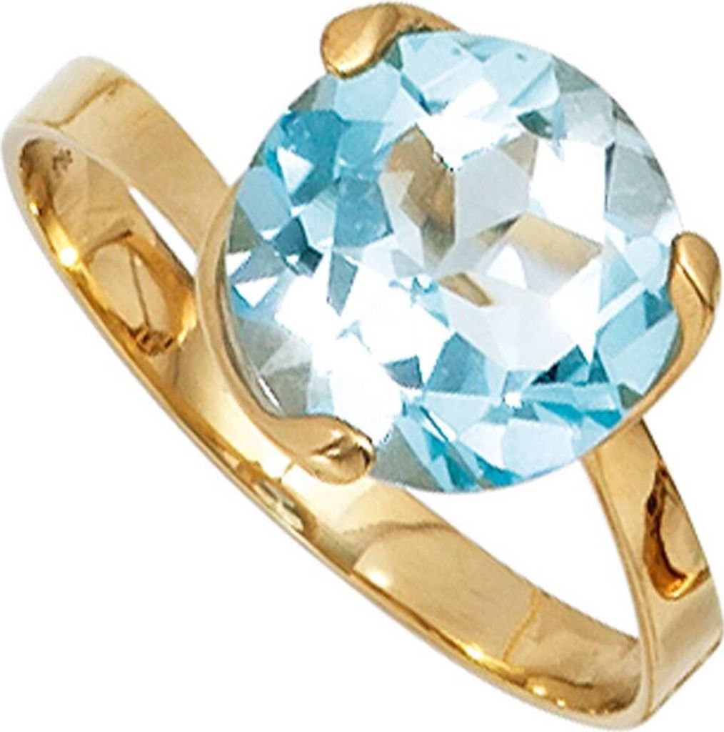 JOBO Damen Ring 585 Gold Gelbgold 1 Blautopas Goldring Größe 56