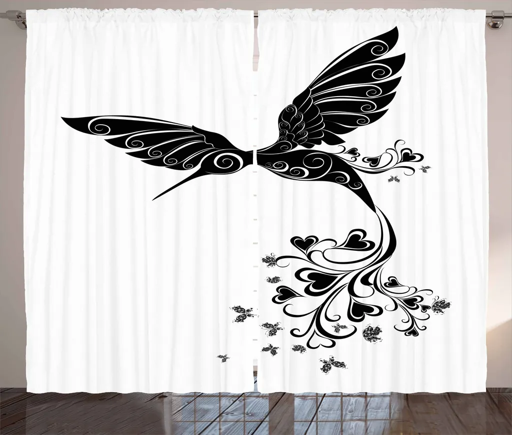 Tenda Design ABAKUHAUS Bianco Nero 280x175 cm | Hummingbird Herz Moderna