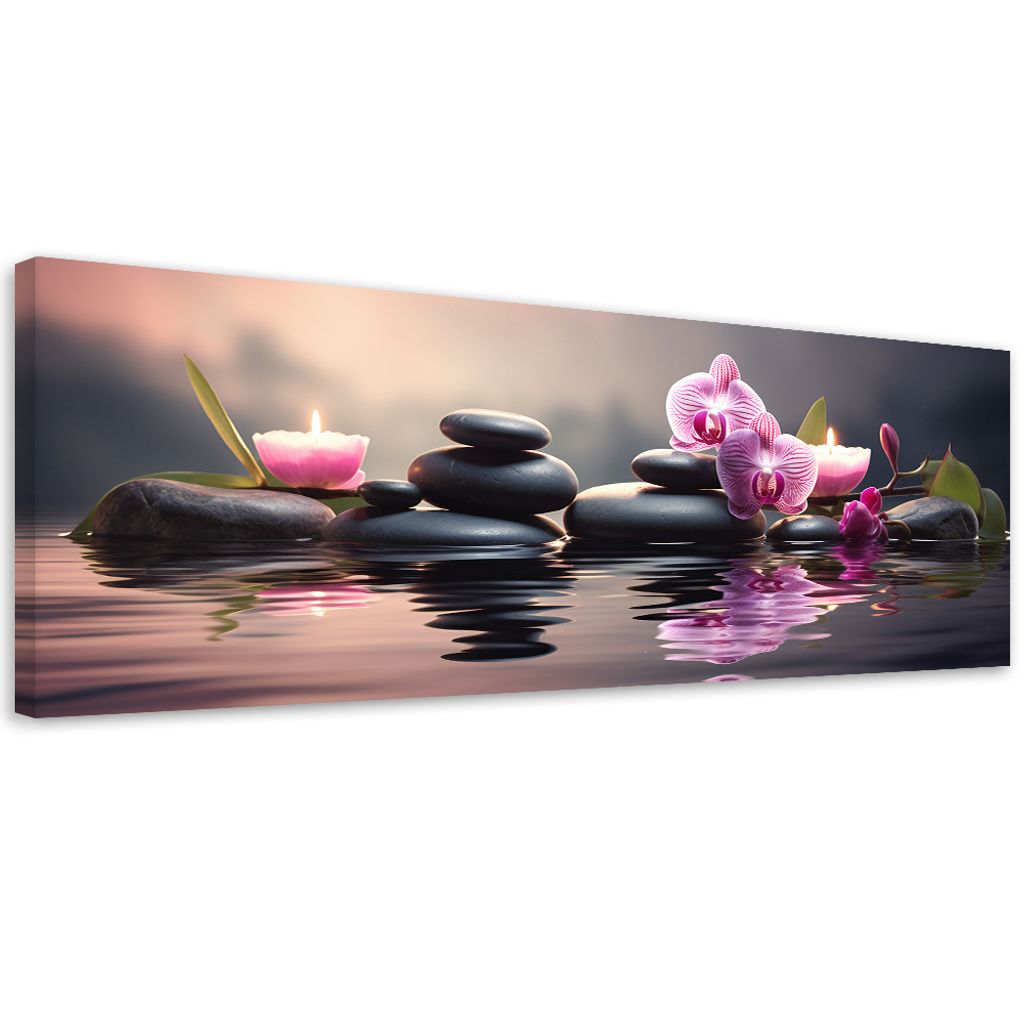 Leinwandbild Zen-Orchideen-Arrangement 120x40 Feeby Rosa bild für die wand bereit zum aufhängen