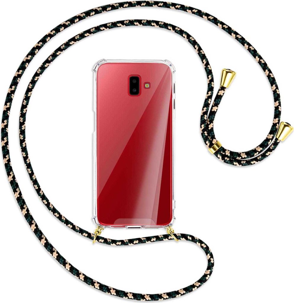Handykette Backcover-Schutzhülle mit Band (Metall goldfarben) für Samsung Galaxy J6 Plus - camouflage