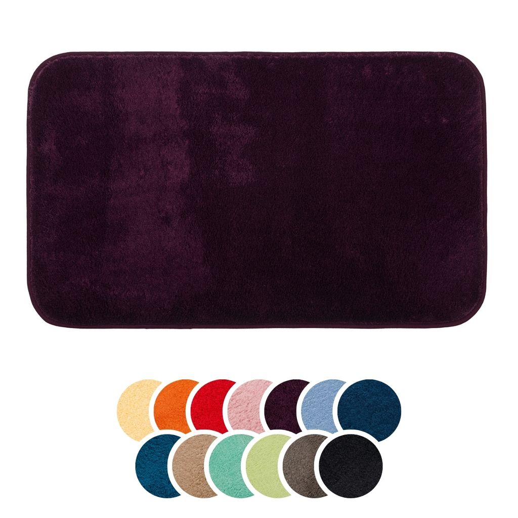 liebling Badteppich, 100% Polyester, mit Anti-Rutsch Beschichtung, saugstark, Serie Santos, 60 x 100 cm, 1500 g/m², bei 30 Grad waschbar, beere