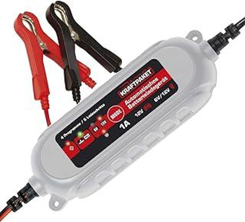 Dino KRAFTPAKET 1A-6V/12V intelligentes und automatisches Batterieladegerät | Für Blei-Säure, GEL, Start/Stopp EFB, AGM-Batterie | KFZ-Ladegerä...