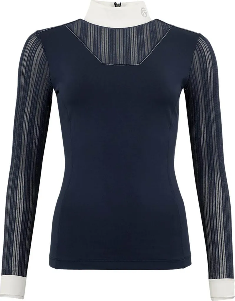 Chemise de Concours Équitation Femme Manches Longues Bleu Marine ANKY