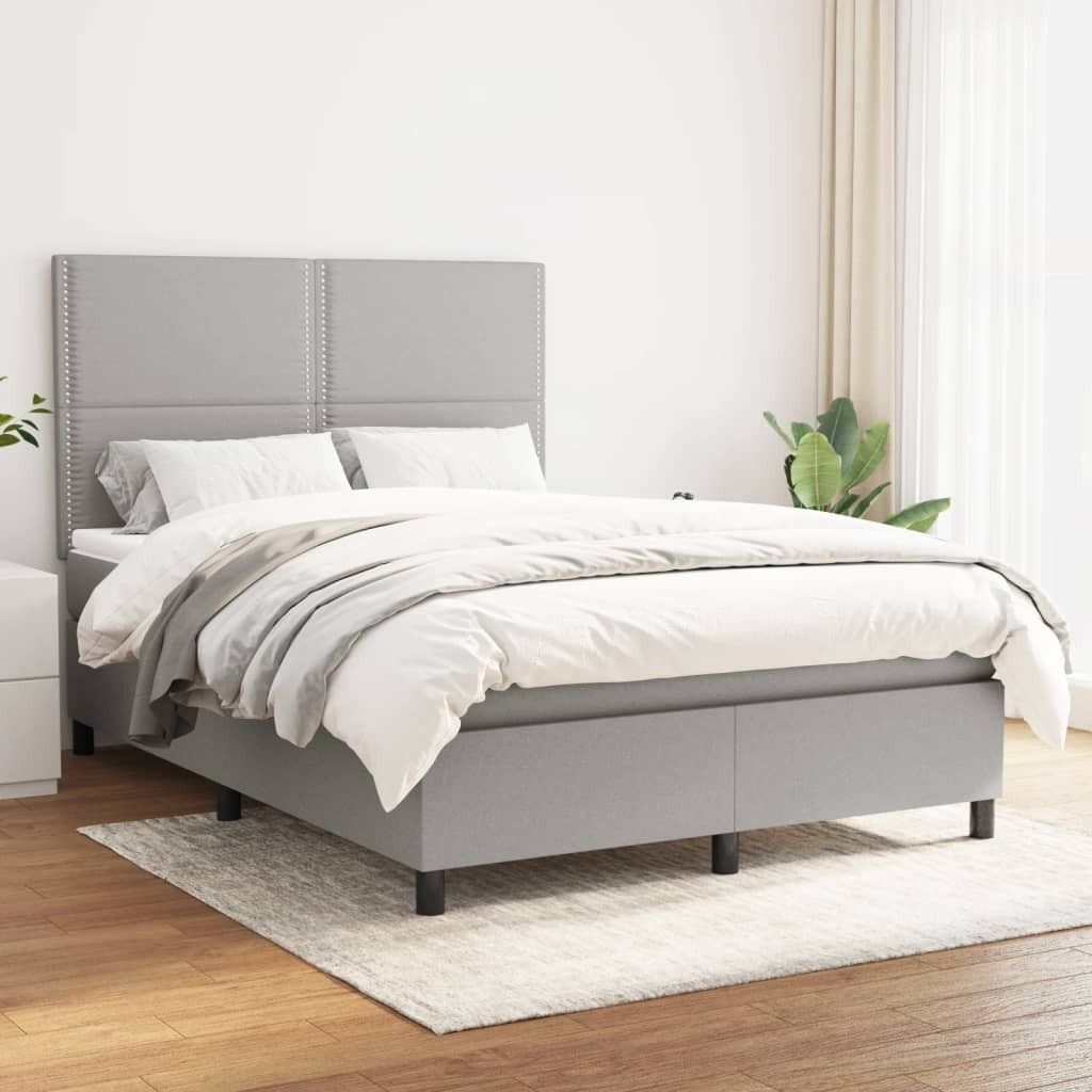 The Living Store Boxspringbett mit Matratze Hellgrau 140x190 cm Stoff