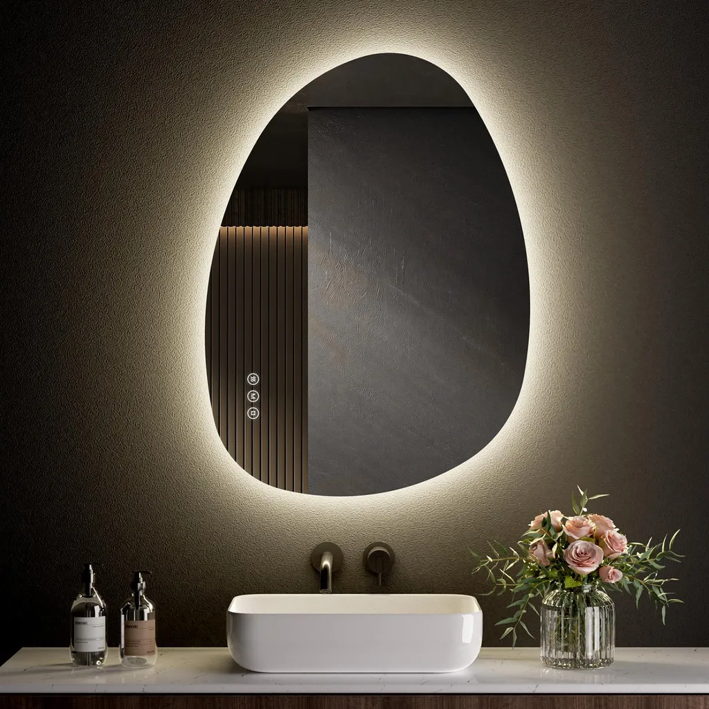 Miroir mural LED 3 couleurs de lumière 75x55cm avec fonction mémoire