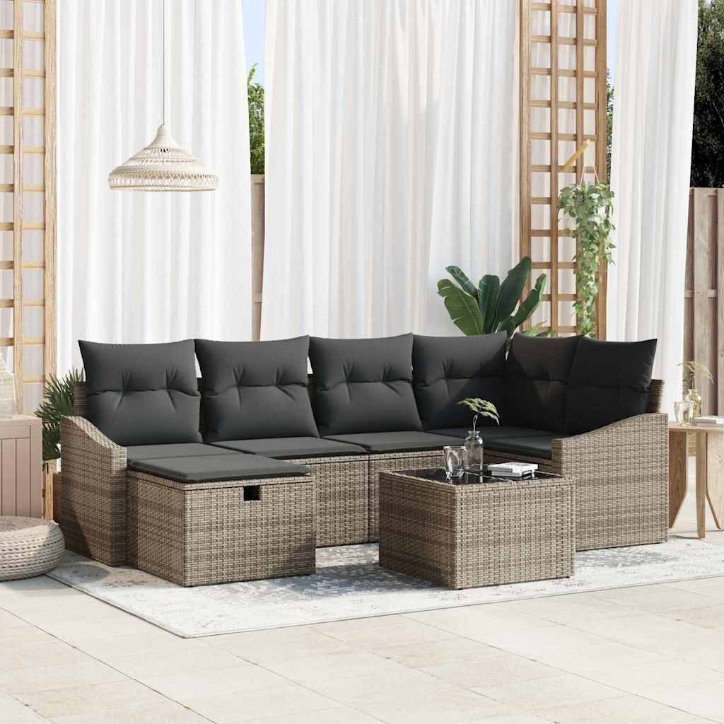 Maison Exclusive - Sofa Set mit Kissen mit Speicher Grau Poly-Rattan