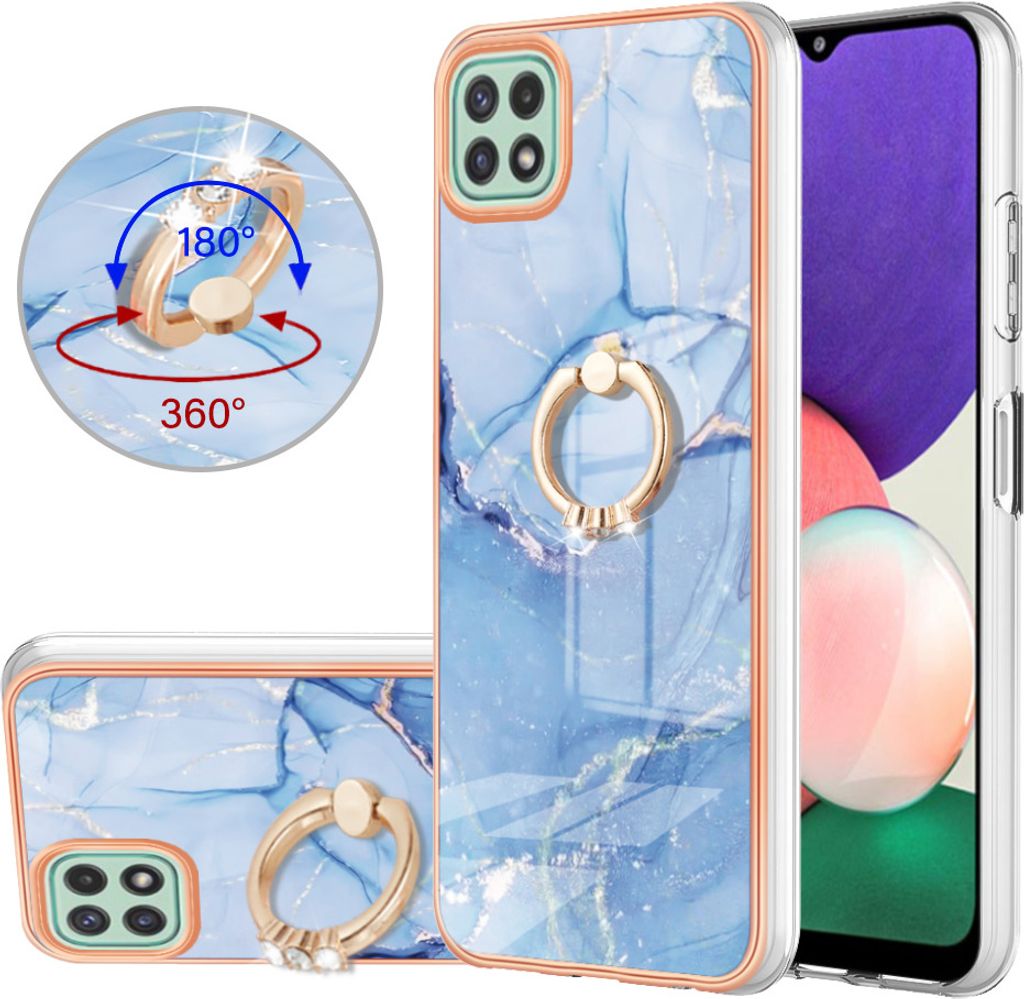 Galaxy A22 5G Hülle, Muster TPU Silikon Stoßdämpfer Bumper Schutzhülle mit Ring Ständer für Samsung Galaxy A22 5G Blau