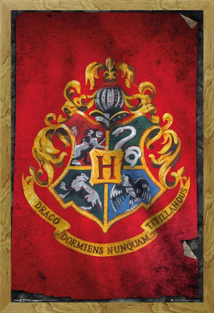 Poster Harry Potter Blason Poudlard avec Cadre Chêne Shinsuke® 61x91,5 cm