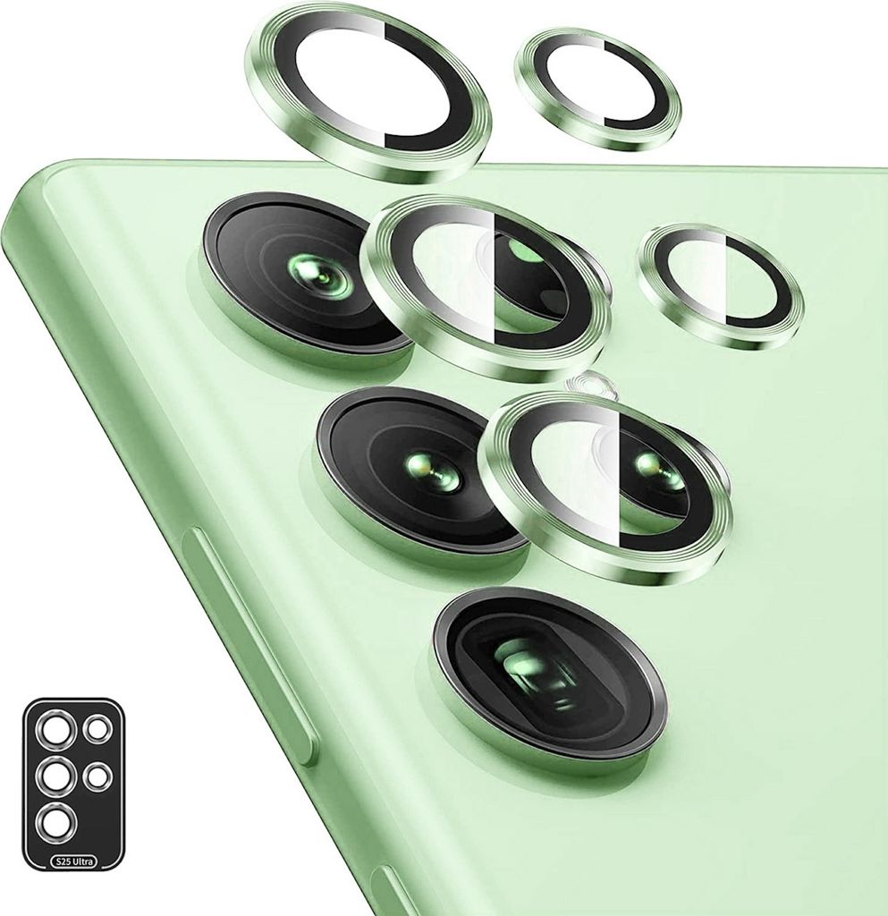 Für Samsung Galaxy S25 Ultra 5G Aluminium Schutz Ring Kamera + H9 Tempered Hart Glas Dunkelgrün