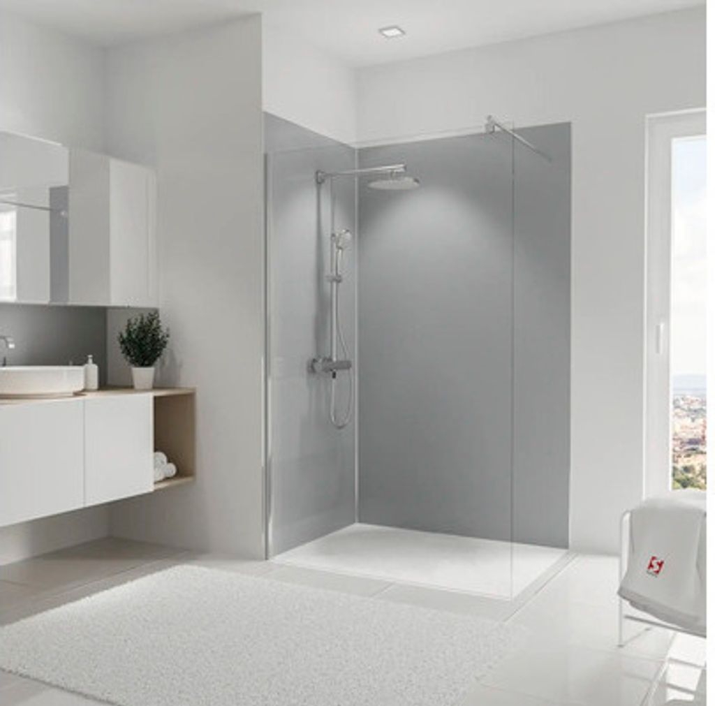 Duschrückwand Eck-Set SCHULTE DecoDesign ExpressPlus Unifarbe hellgrau 1x 255 x 120 1x 255 x 90 cm inkl. Profilset EP190