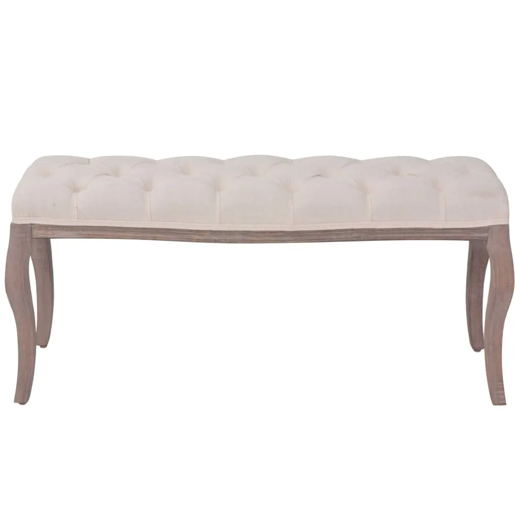 Banc d'entrée design en tissu lin blanc crème et pieds en bois massif