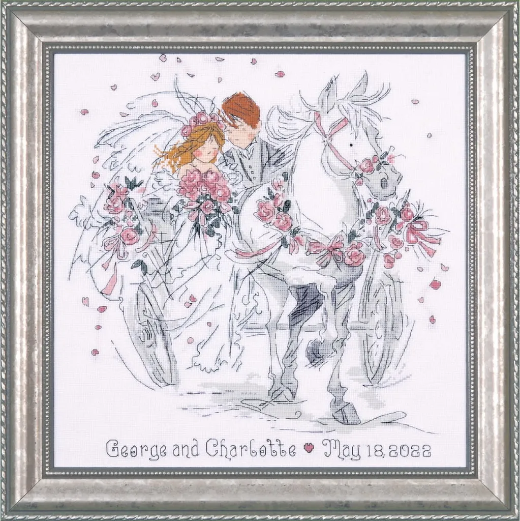 Point de croix compté : kit de broderie mariage avec calèche romantique