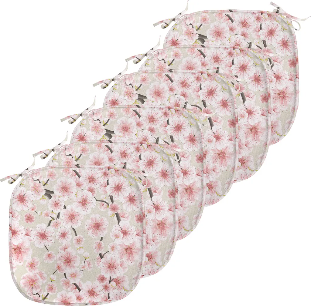 Coussin de Chaise Anti-Tache et Antidérapant - Lot de 6 Fleurs Cerisier