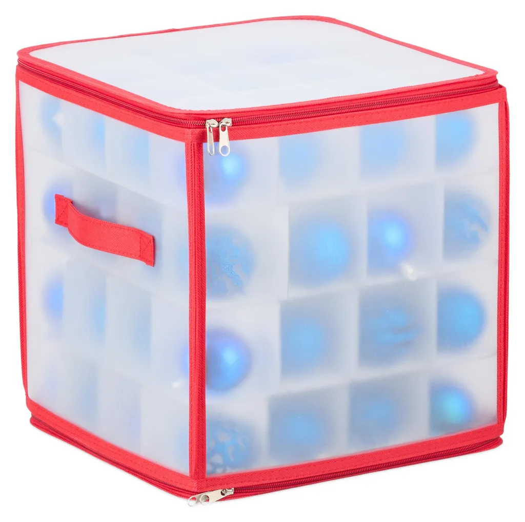 Boîte de rangement boules de Noël 64 compartiments 31x30x30 cm Rouge