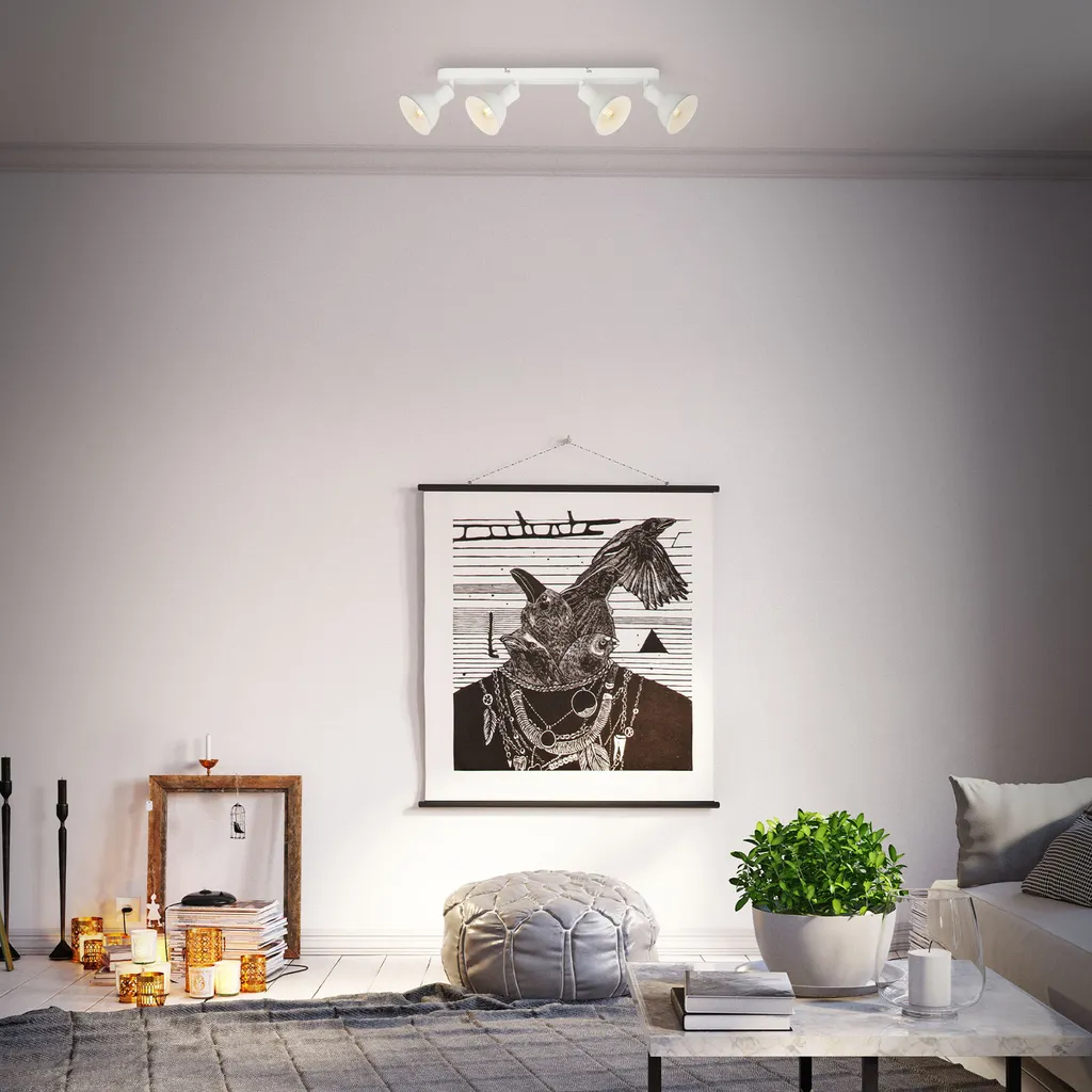 Rampe de Spots de Plafond Orientables Blancs Style Industriel 4xE14