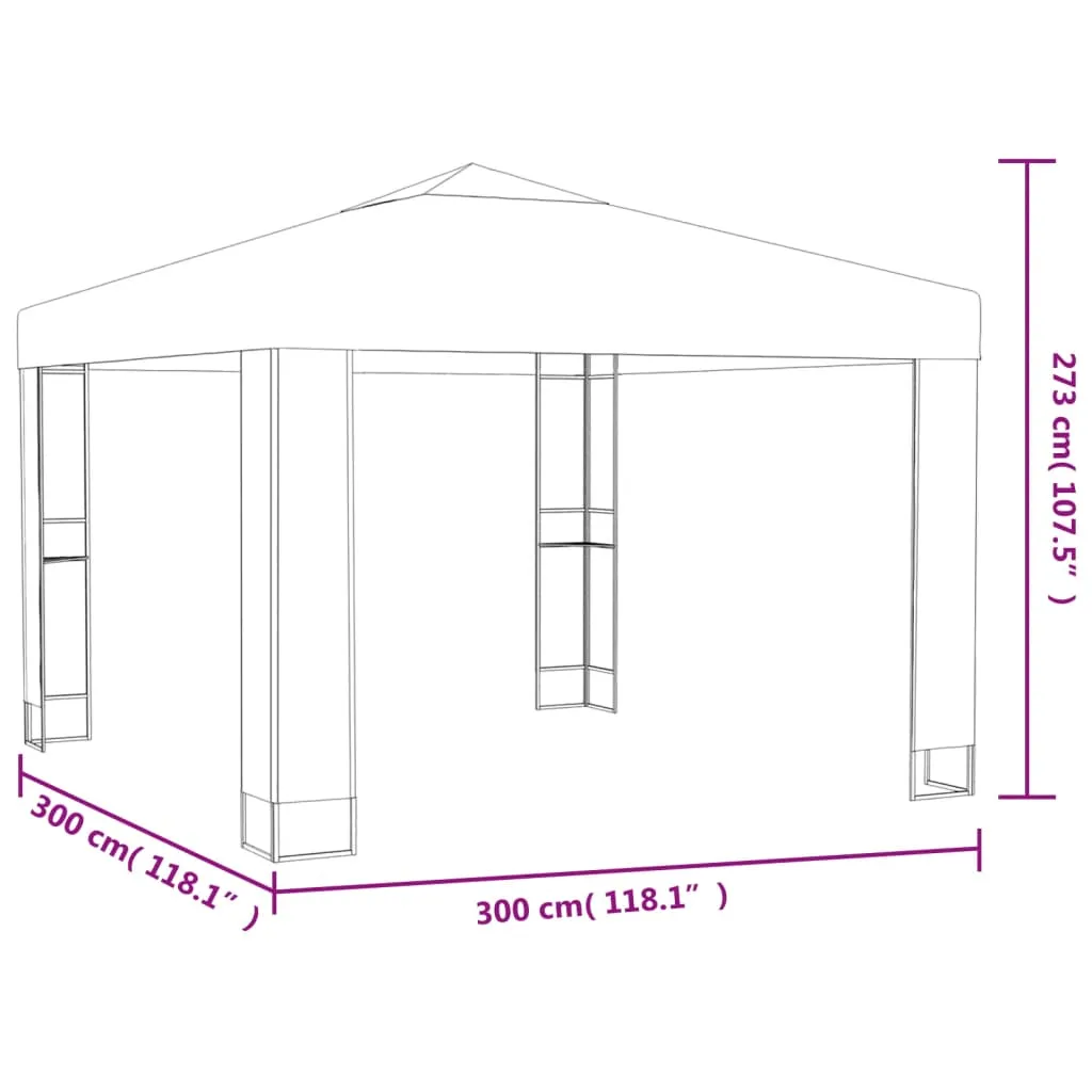 Pavillon 3x3 m blanc avec double toit ventilé contre la chaleur en été