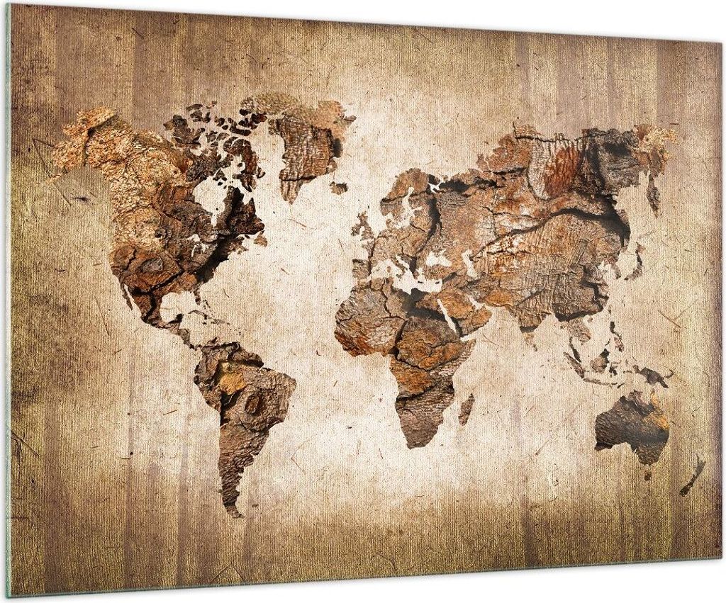 Bilder auf glas - Karte Welt modern - 100x70cm - Glasbilder - Wandbilder - Kunstdruck - zum Aufhängen bereit - Wanddekoration aus Glas - Glas Bild...
