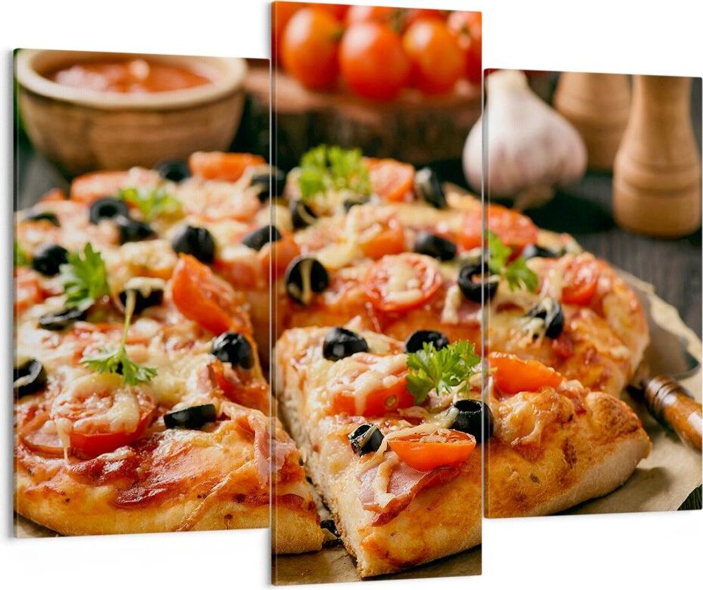 Bild auf Leinwand - Leinwandbild - Pizza Käse Tomaten - 130x100cm - Wand Bild - Wanddeko - Leinwanddruck - Bilder - Kunstdruck - Wanddekoration - ...