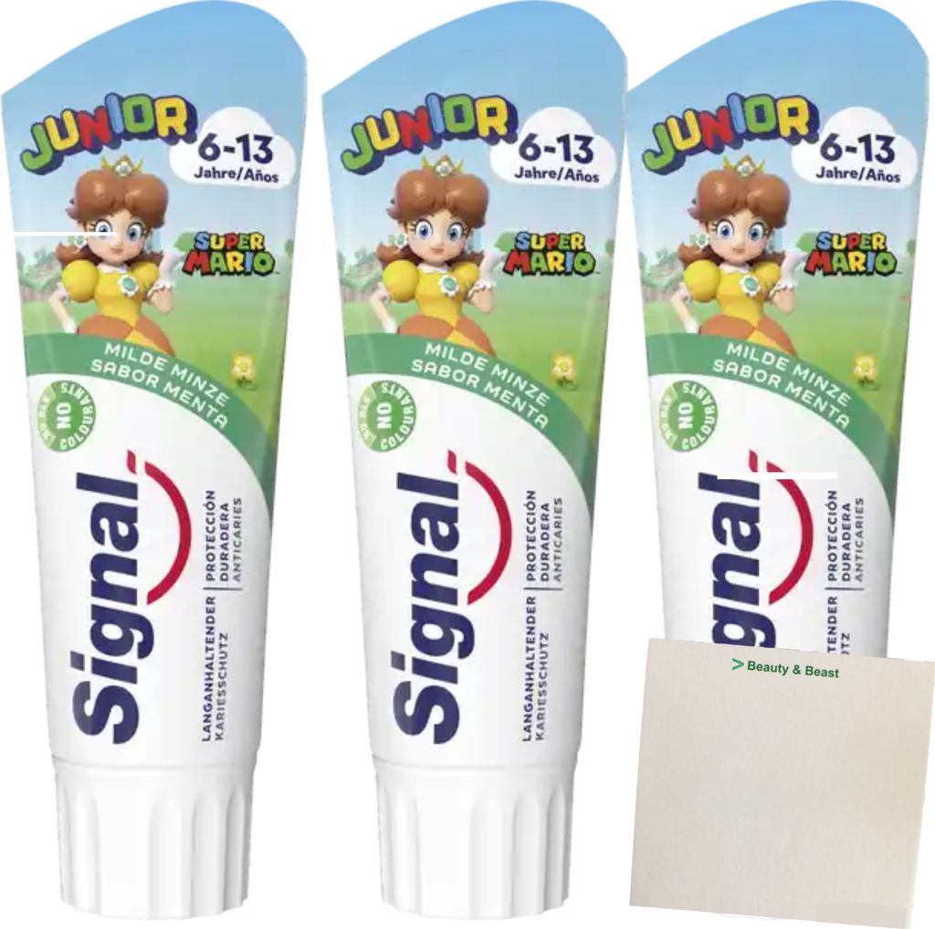 Signal Junior Zahncreme Junior Milde Minze 3er Pack (3x75ml Tube) + usy Block