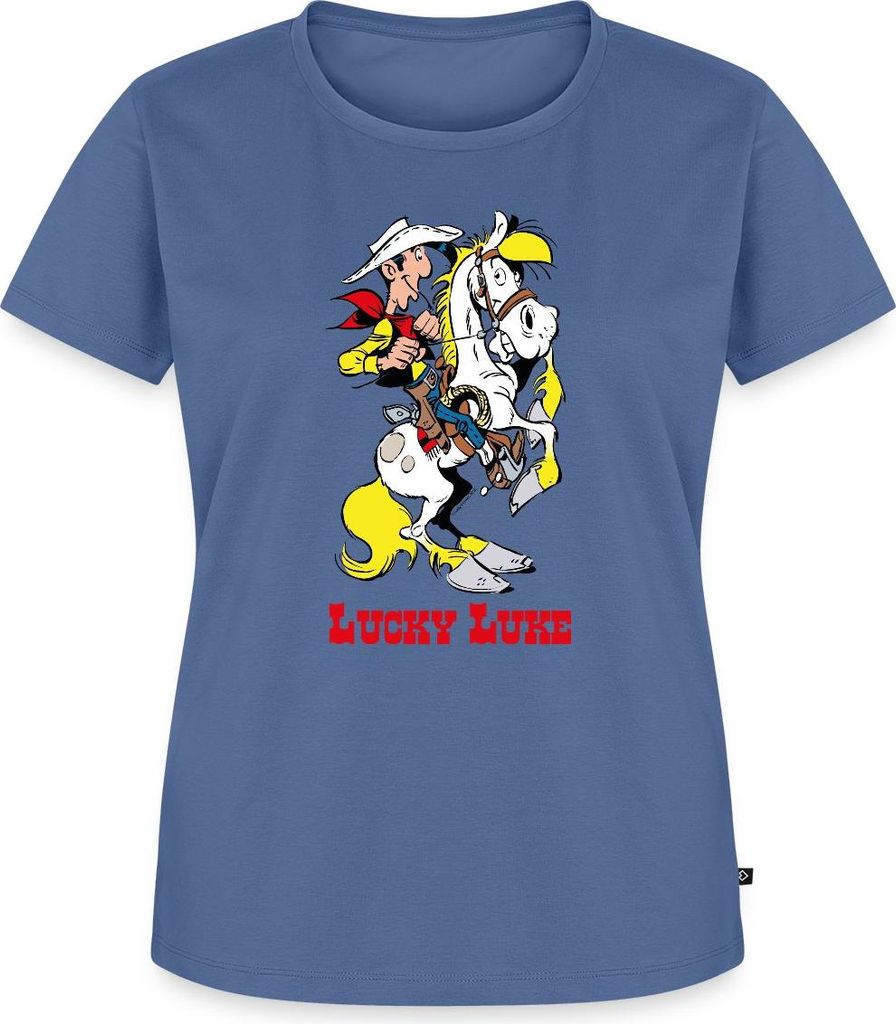Spreadshirt Lucky Luke mit Pferd Jolly Jumper Frauen Premium T-Shirt, 4XL, Taubenblau