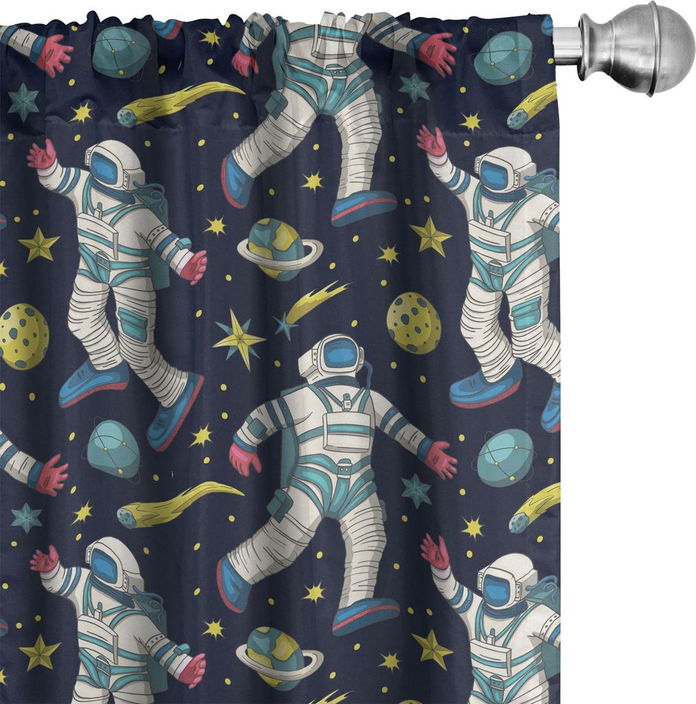 ABAKUHAUS Weltraum Vorhänge, Gardinen, Cartoon-Stil Illustration von Astronauten und Galactic-Elemente auf dunklem Zurück, 2 Stück 75 x 245 cm, ...