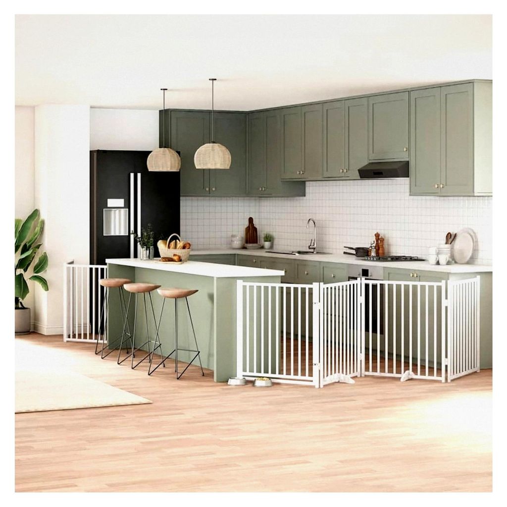 6-teiliges Hundetor mit Tür, faltbar, Weiß, 480 cm, Pappelholz, modulares Haustiertor für Zimmer, Durchgänge und Korridore für kleine Tiere wi...