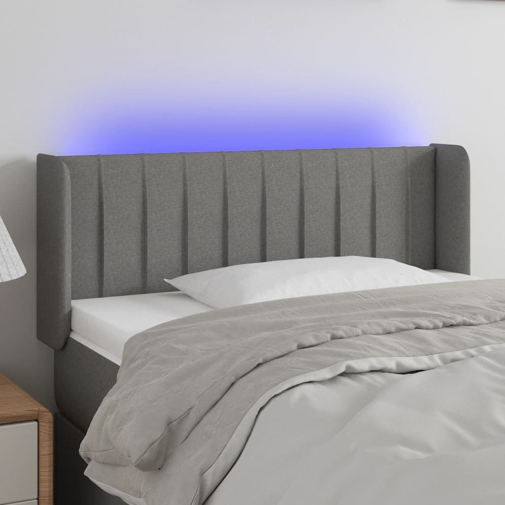 The Living Store LED Kopfteil Dunkelgrau 103x16x78/88 cm Stoff