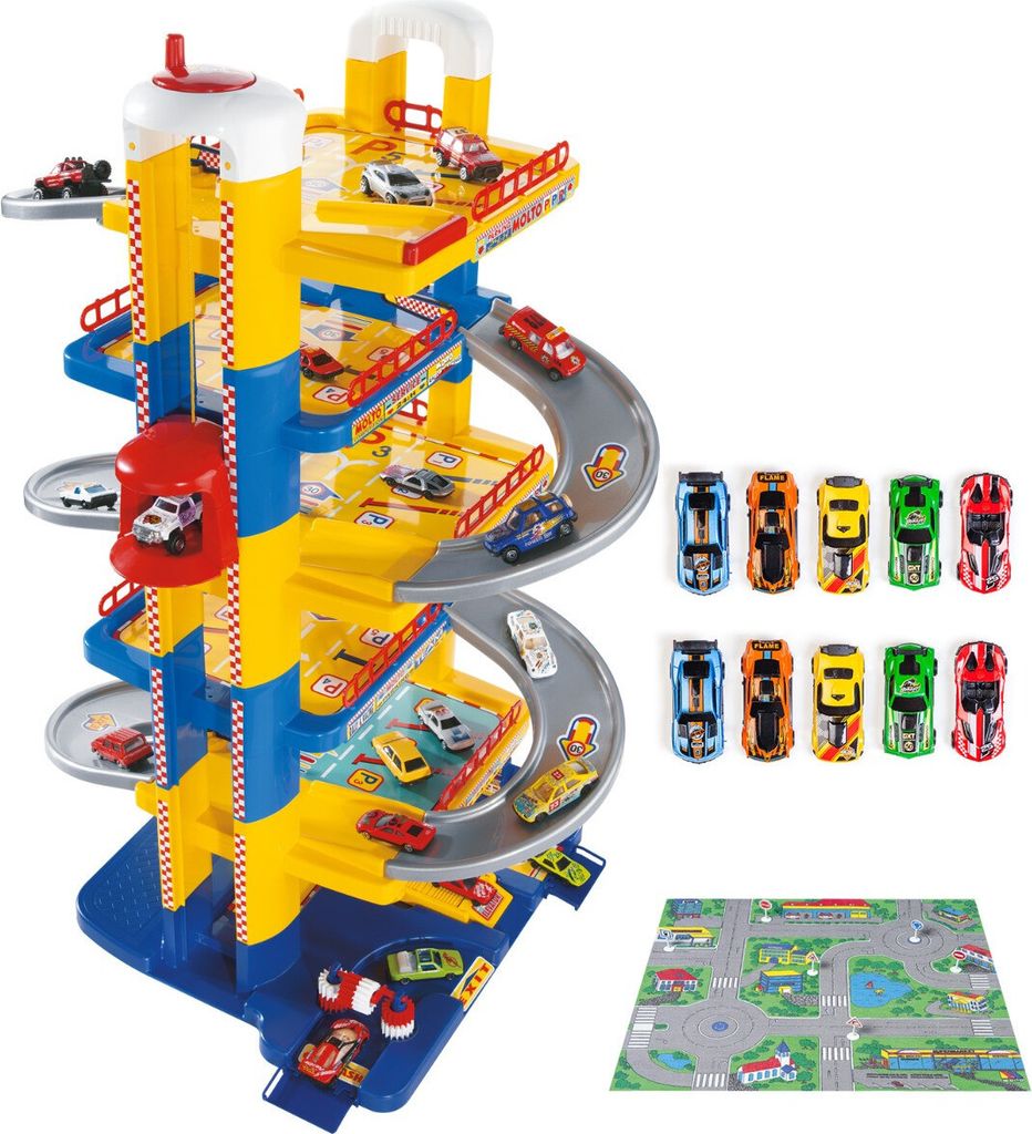 Kinderparkhaus 6 Etagen + 10 Autos + Spielmatte