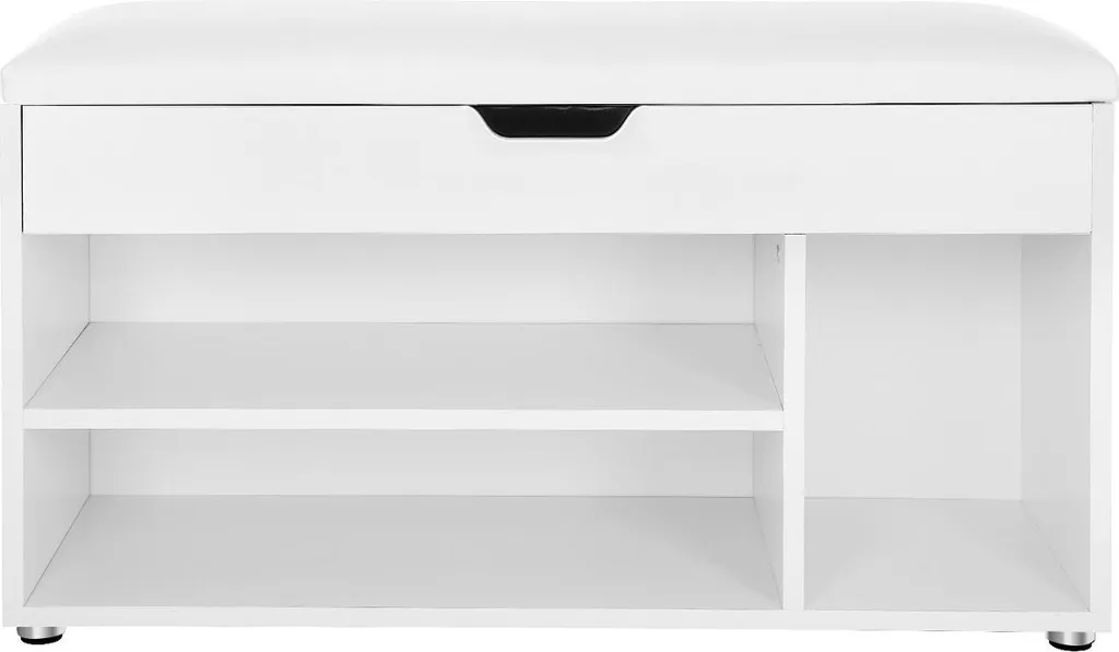 Banc à chaussures blanc rembourré 3 casiers : fini le désordre d'entrée
