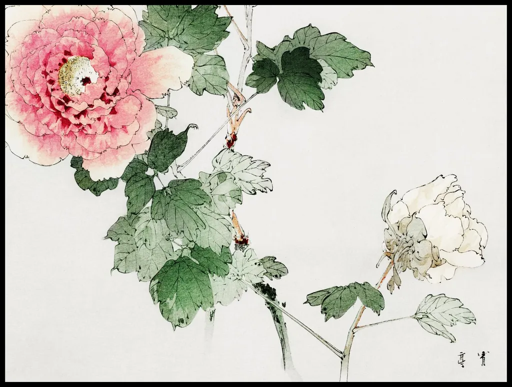 Poster 100x75cm Tree Peony, Bijutsu Sekai Giapponese Vintage per il salotto