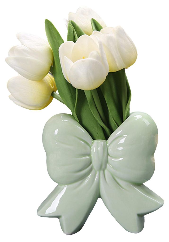 Moderne Blumenvase mit Schleife aus Keramik, ideal als Tischdekoration für Zuhause oder Büro.